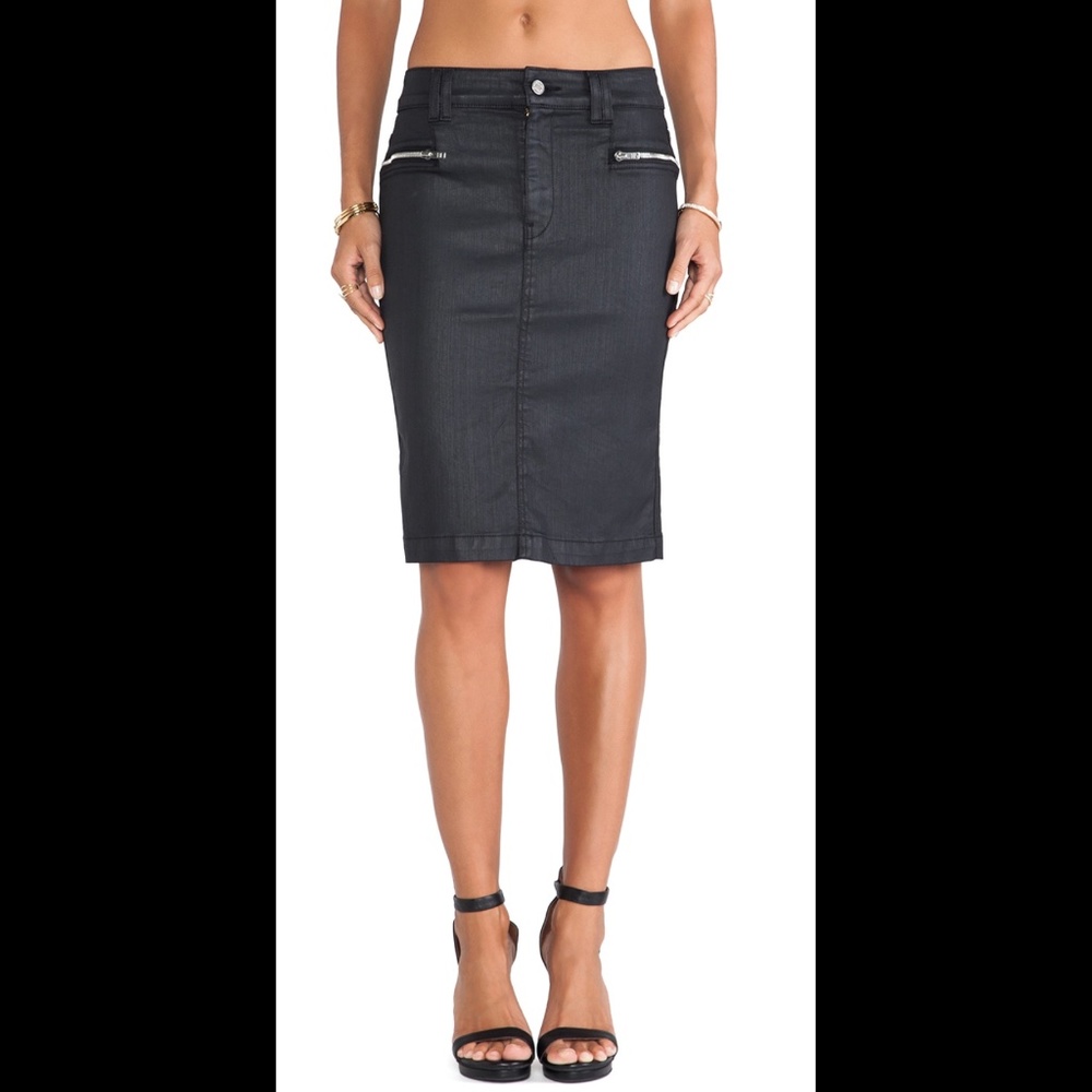 7 For All Mankind Black Coated Denim Pencil Skirt Size 24